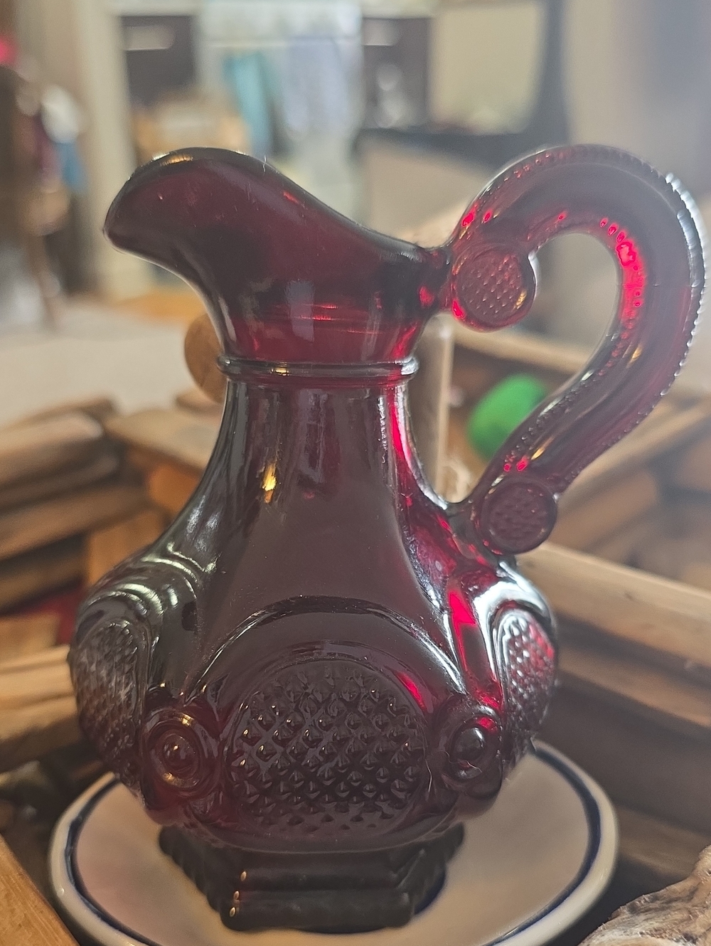 70s Abon Ruby Red Embossed Cruet Empty Missing Stopper See Other Pieces & Sale